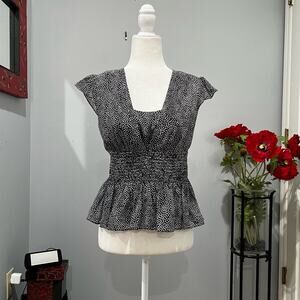 NEW Ann Taylor Silk Smocked Peplum Ruffle Cap Sleeves Polka Dot Cami + Blouse 2P